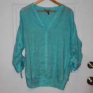 LIMITED TIME SALE: Nic+Zoe Turquoise 100% Linen 3/4 Length Sleeve Shirt Size S